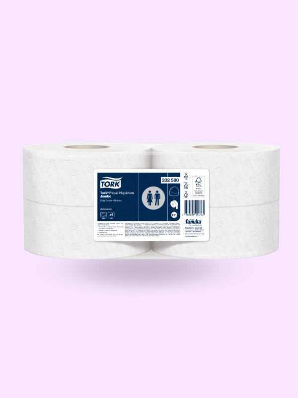 Papel Higiénico Jumbo 250m Hoja Doble Blanco - Pack de 4 Rollos